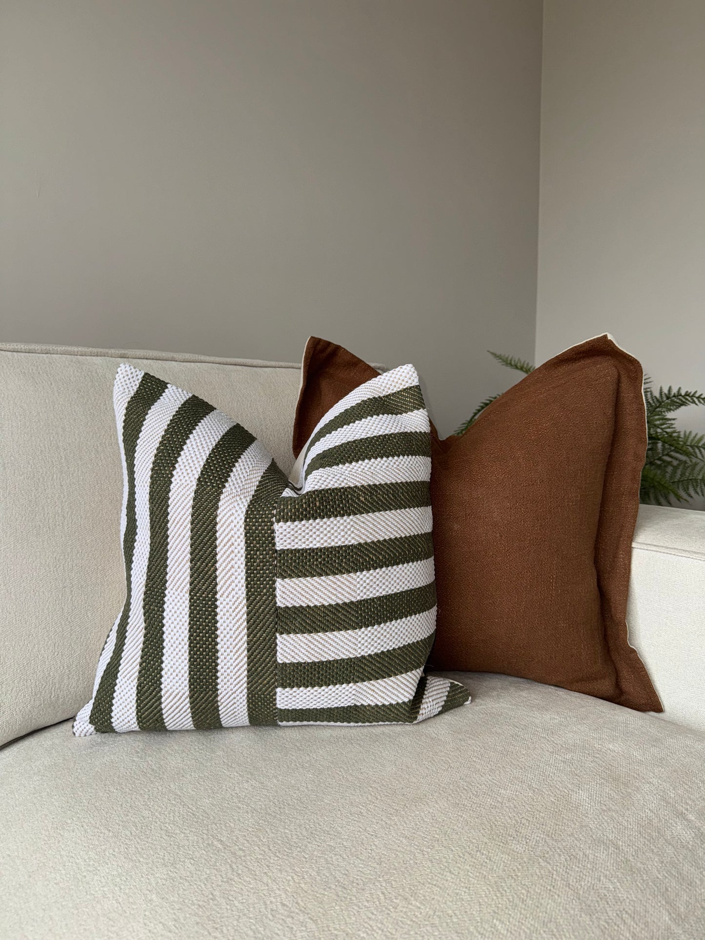 Scalloped Cushion Cover-Brown;Cream-45x45cm-Linen-Luxury Soft Furnishings-Velvet & Vigor