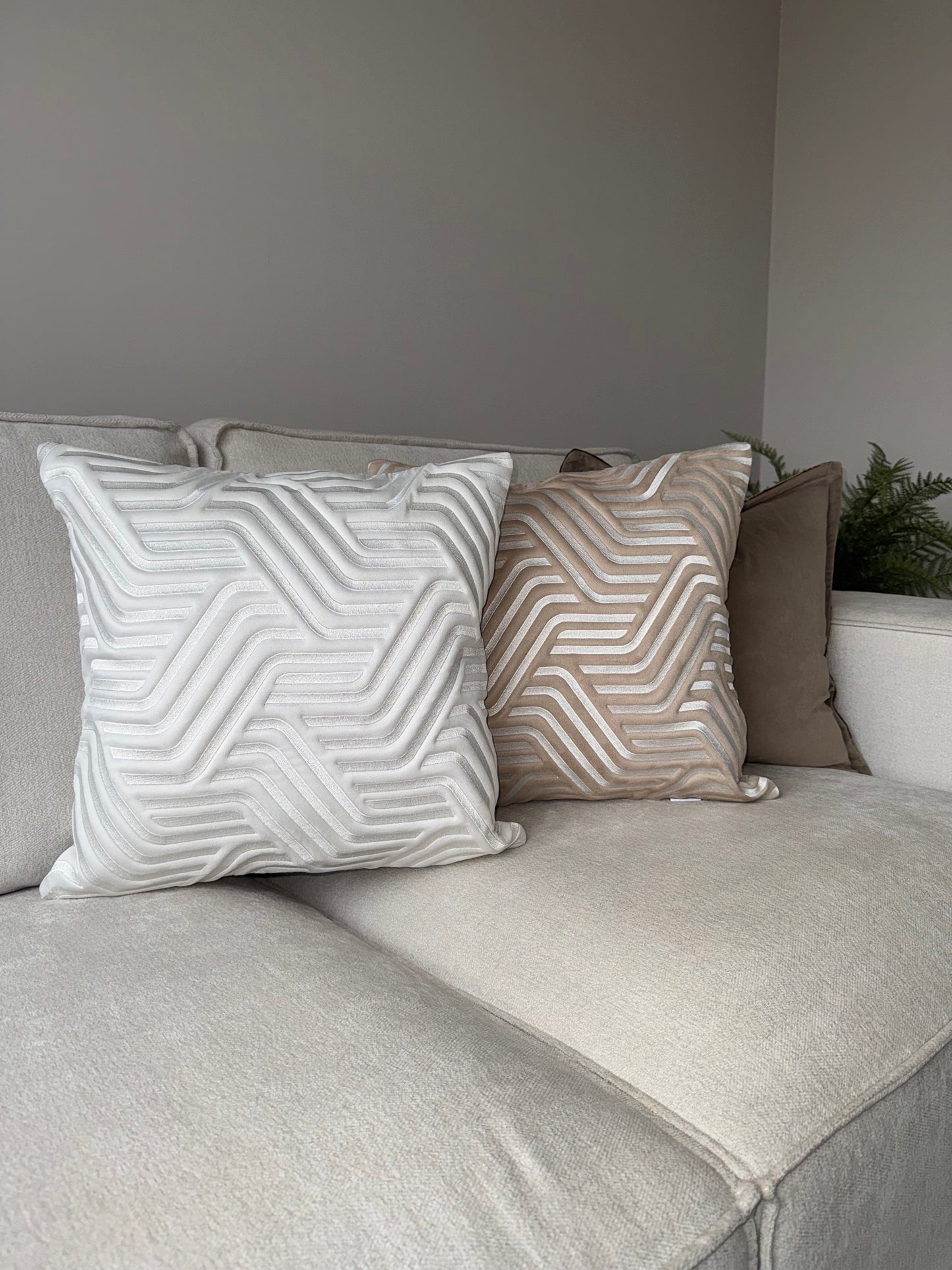Handmade Luxury Cushion-45x45-White;Taupe-Unique Home Decor-Velvet & Vigor