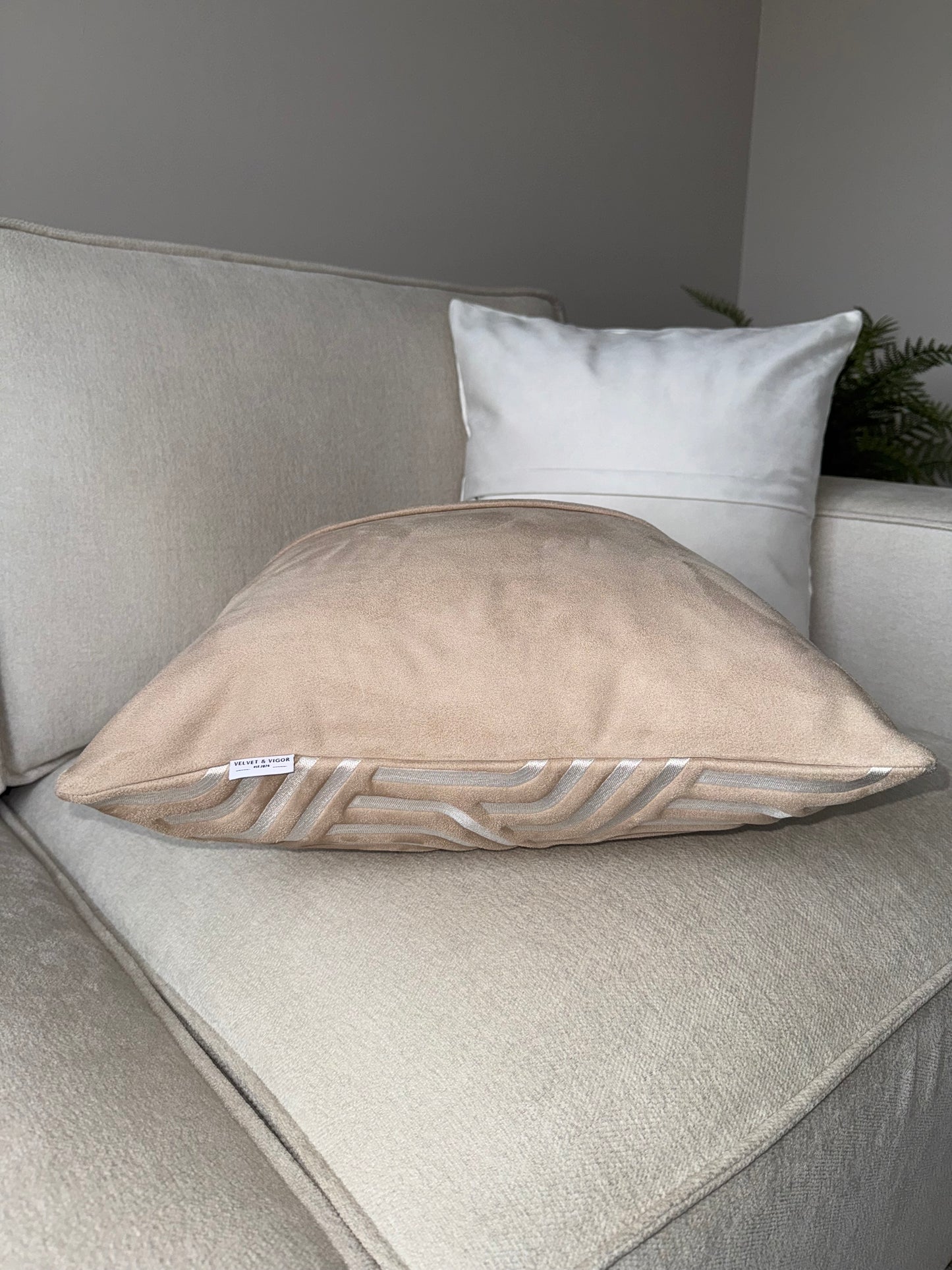Handmade Luxury Cushion-45x45-White;Taupe-Unique Home Decor-Velvet & Vigor
