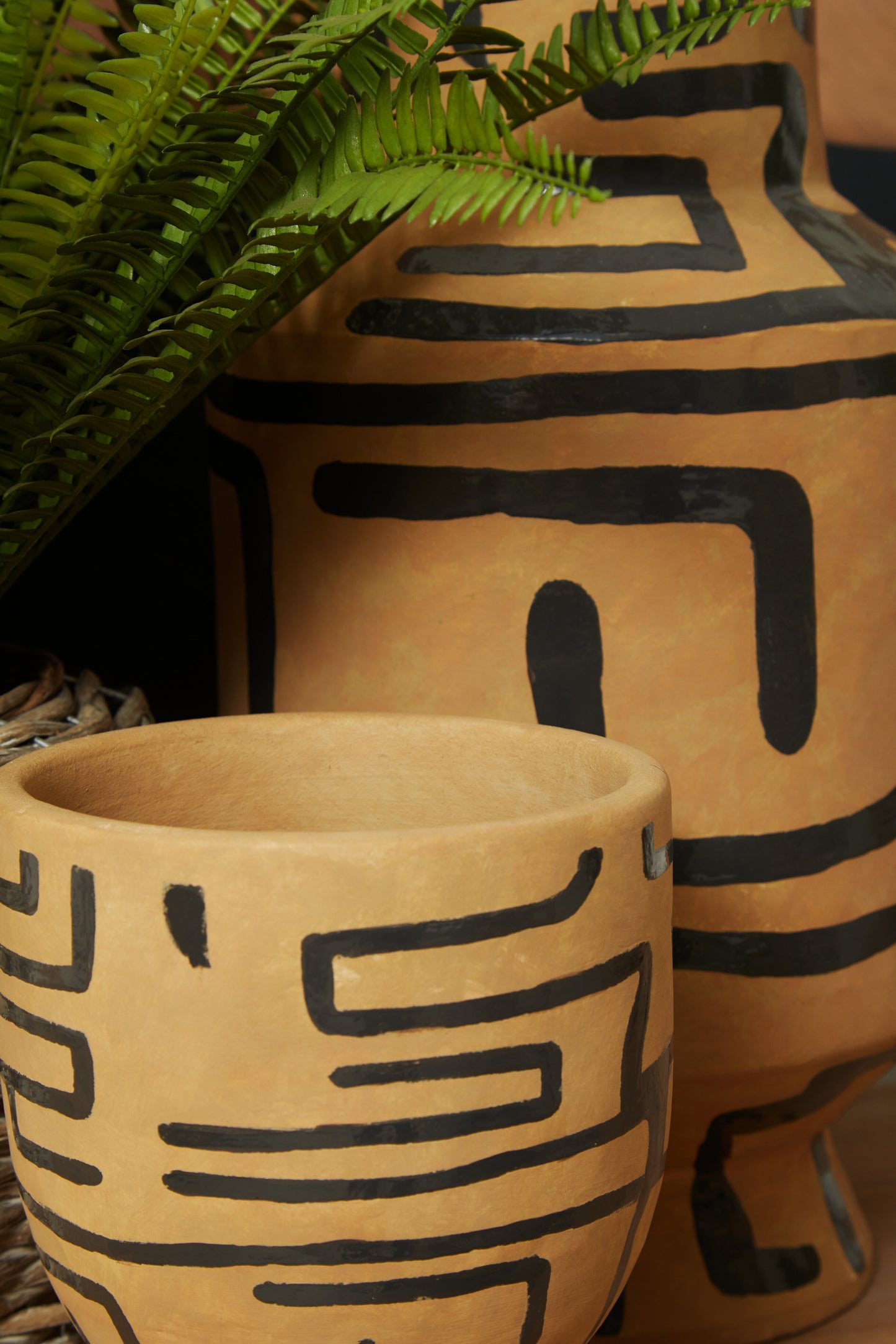 Handmade Earthware Vase-Abstract Print-H41cm-Unique Home Decor-Velvet & Vigor