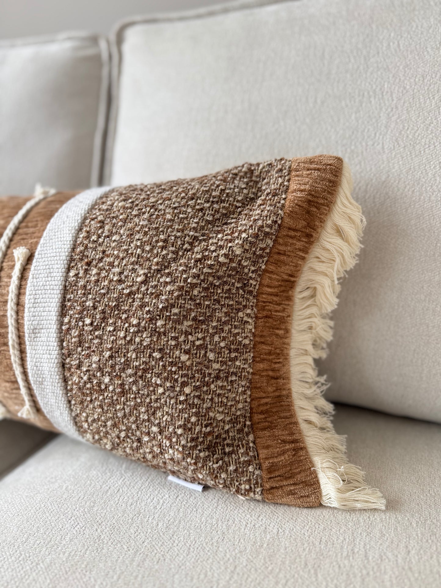 Boho Cushion-30x70cm-Cream;Brown-Luxury Soft Furnishings-Velvet&Vigor