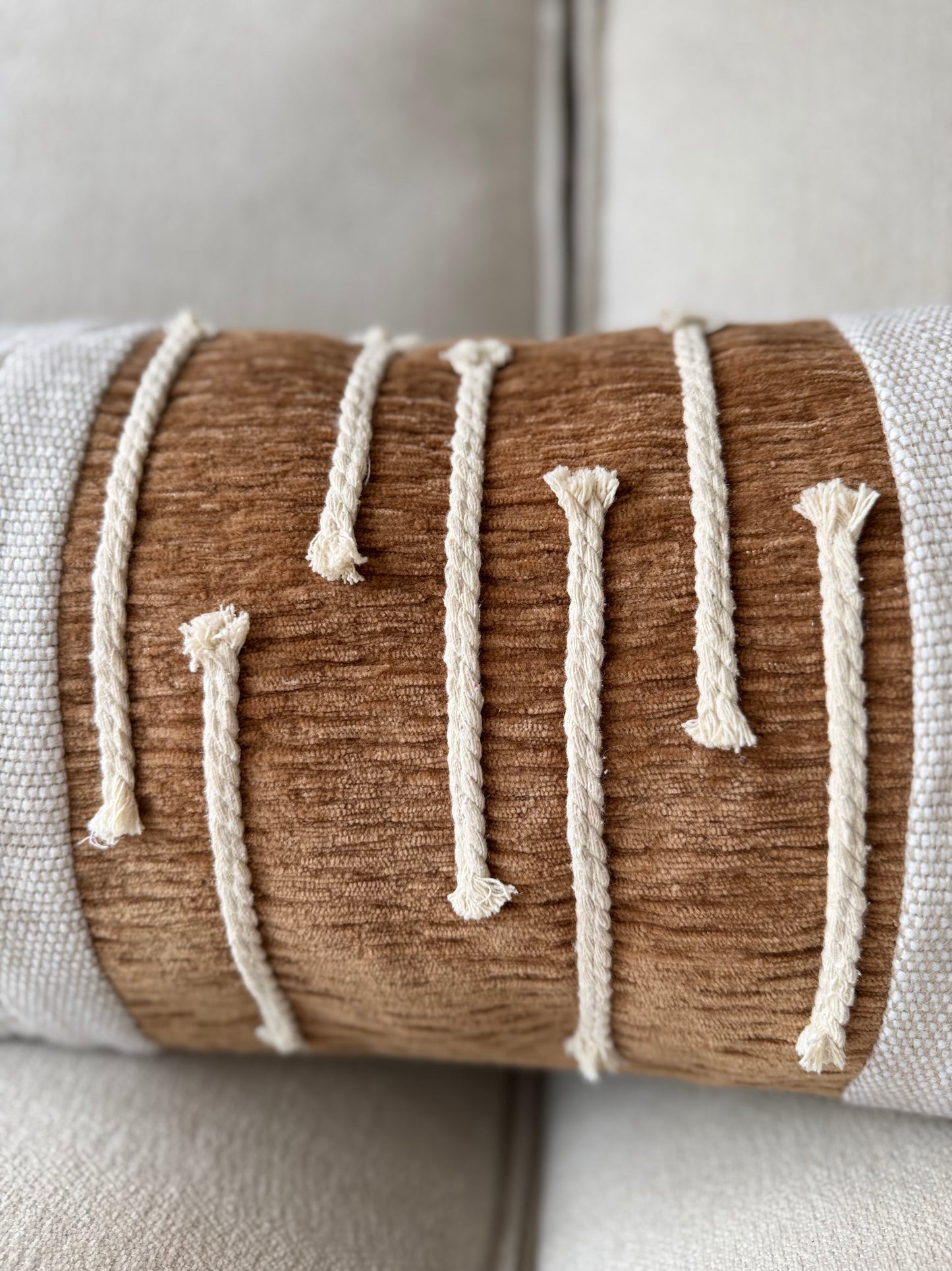 Boho Cushion-30x70cm-Cream;Brown-Luxury Soft Furnishings-Velvet&Vigor
