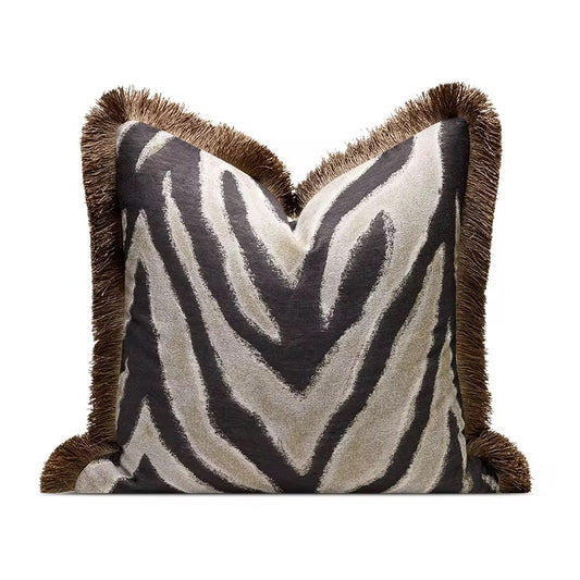 Velvet & Vigor-Luxury Fringed Cushion Cover-Brown-45x45