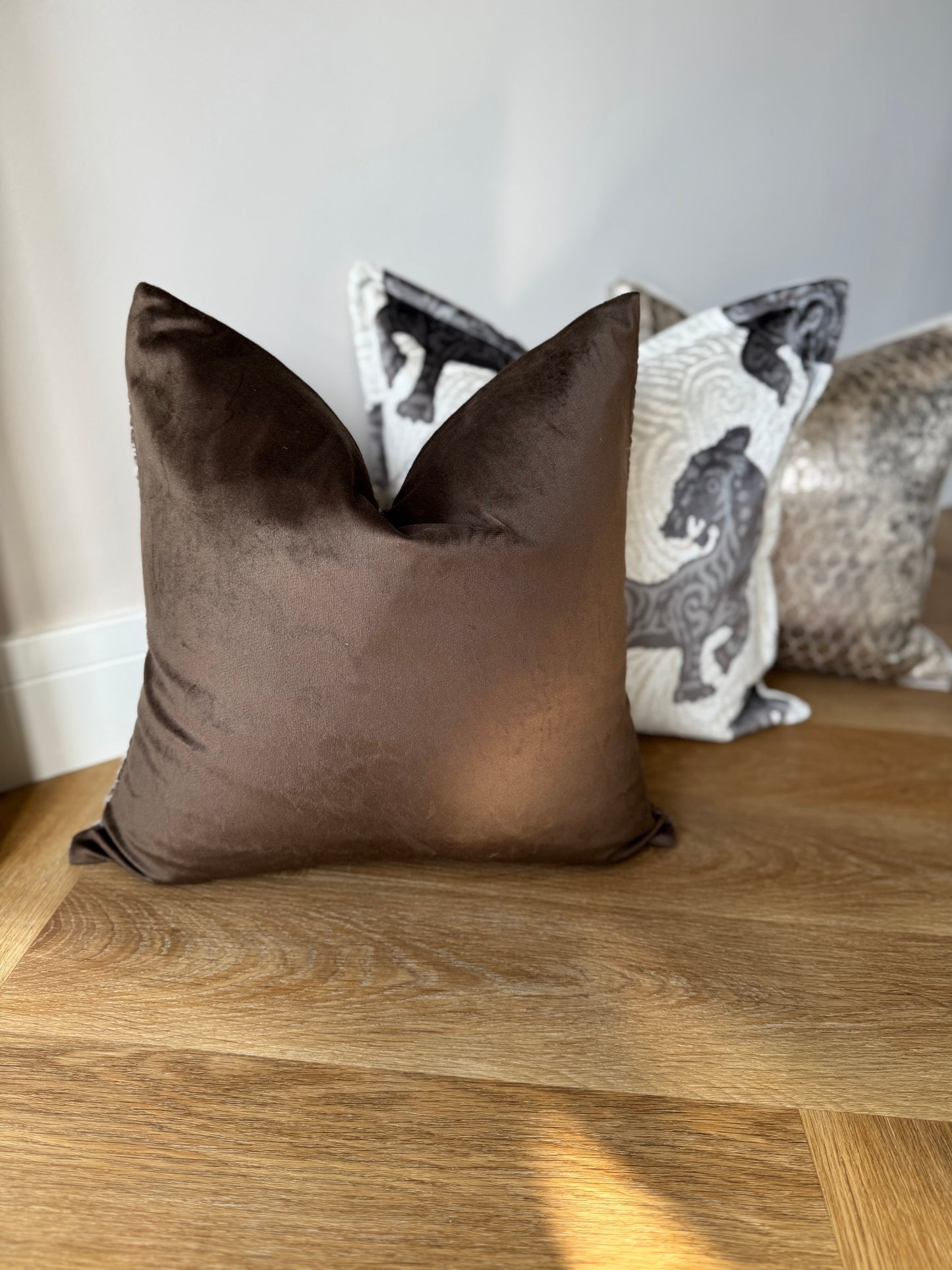 Indira Silk Velvet Cushion-Mink-Luxurious Soft Furnishings-Velvet & Vigor