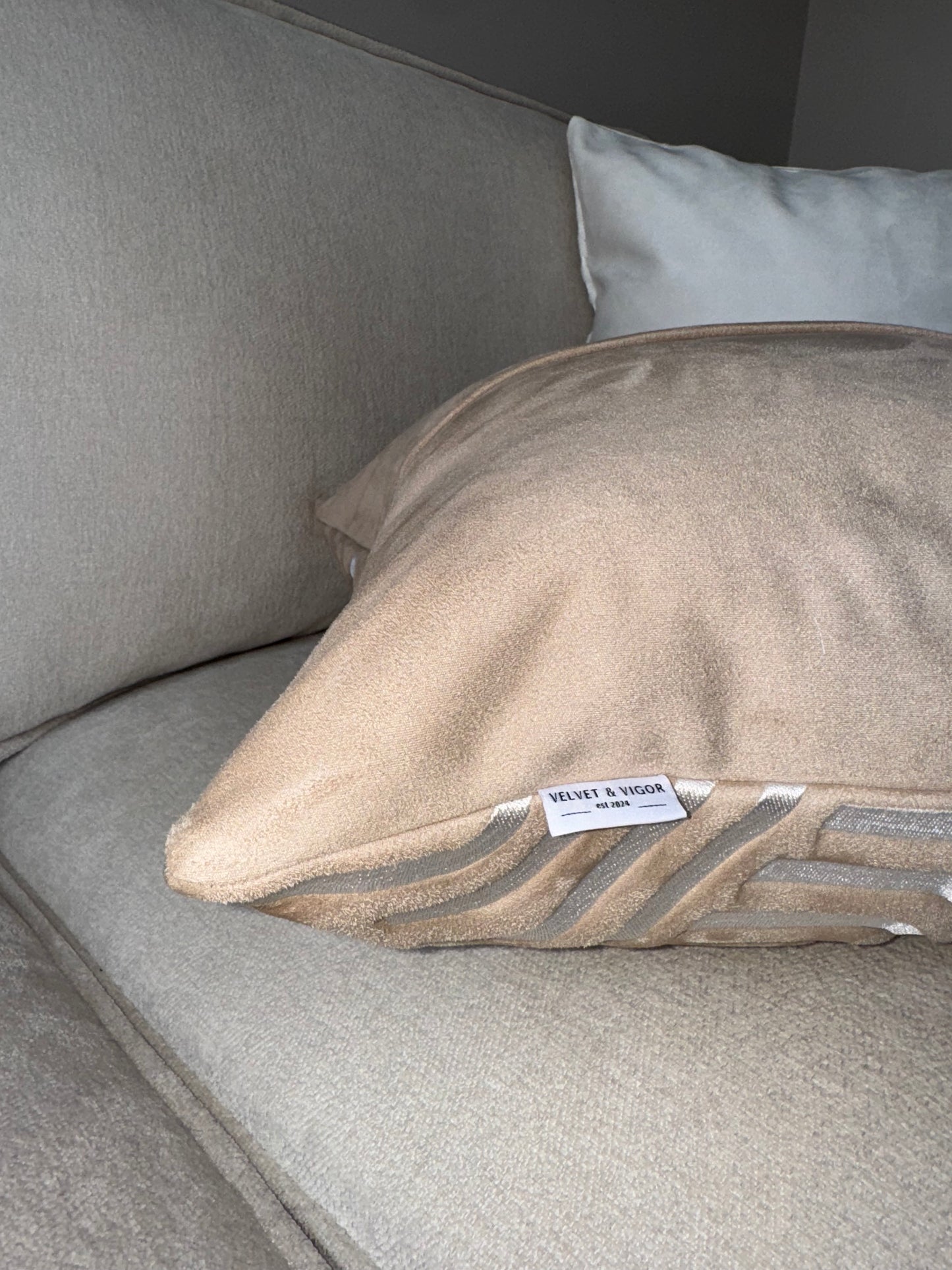 Handmade Luxury Cushion-45x45-White;Taupe-Unique Home Decor-Velvet & Vigor