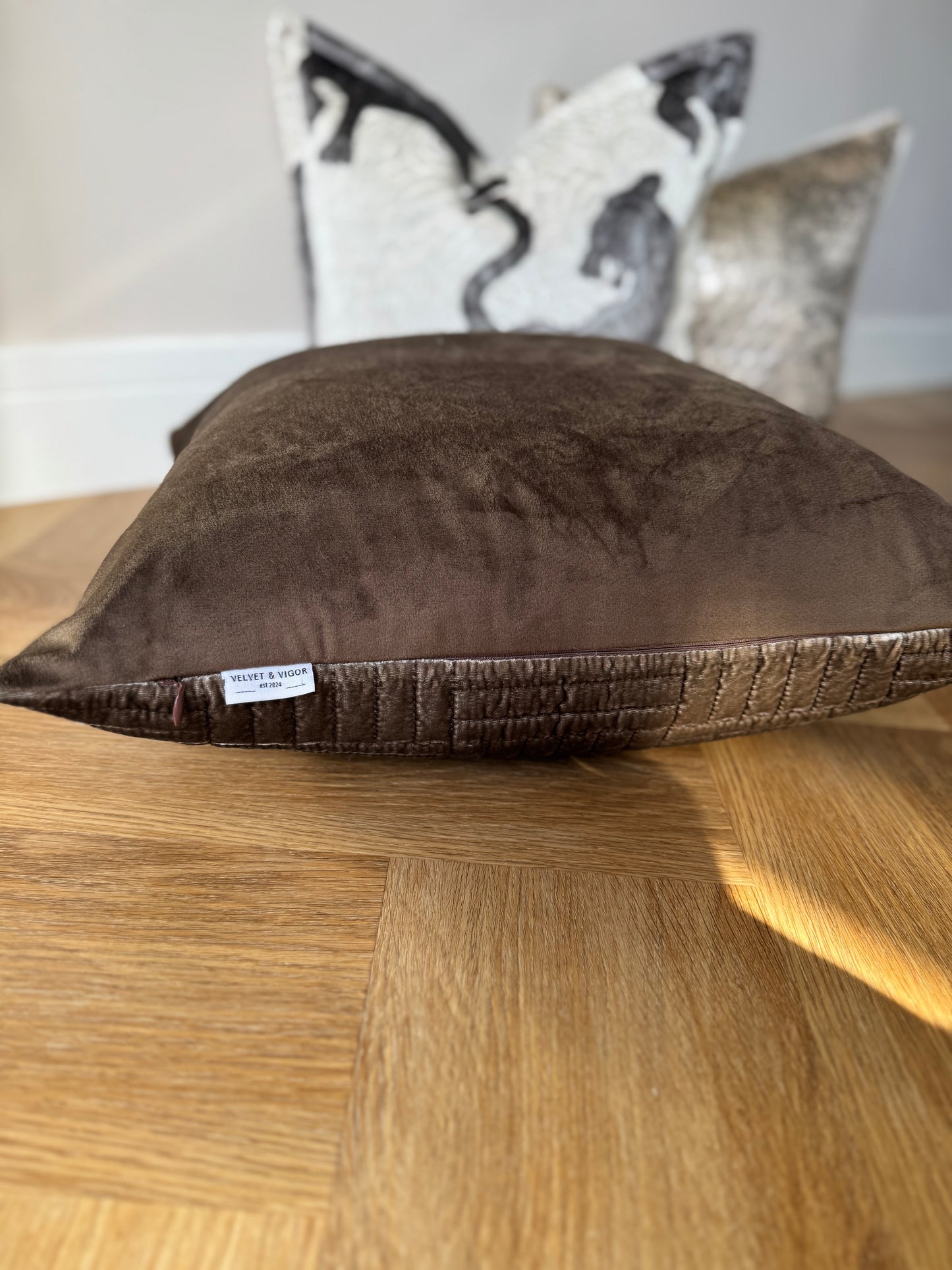 Indira Silk Velvet Cushion-Mink-Luxurious Soft Furnishings-Velvet & Vigor