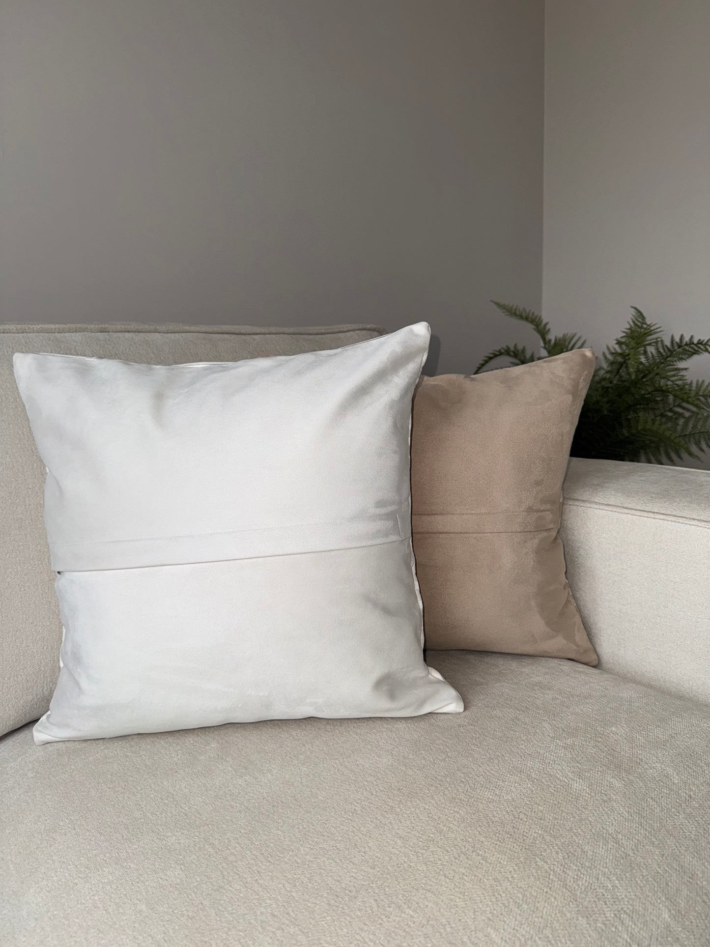 Handmade Luxury Cushion-45x45-White;Taupe-Unique Home Decor-Velvet & Vigor