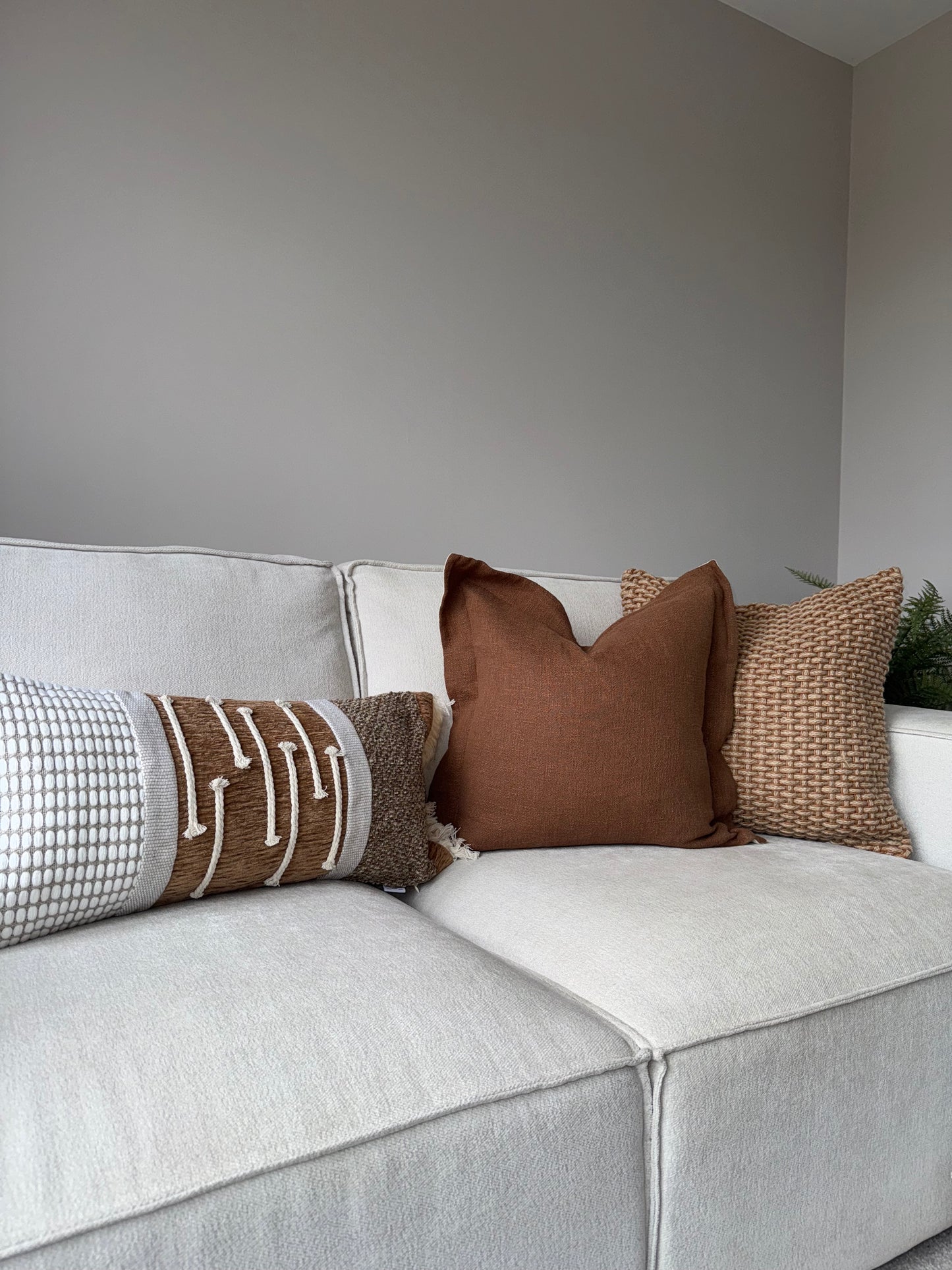 Scalloped Cushion Cover-Brown;Cream-45x45cm-Linen-Luxury Soft Furnishings-Velvet & Vigor