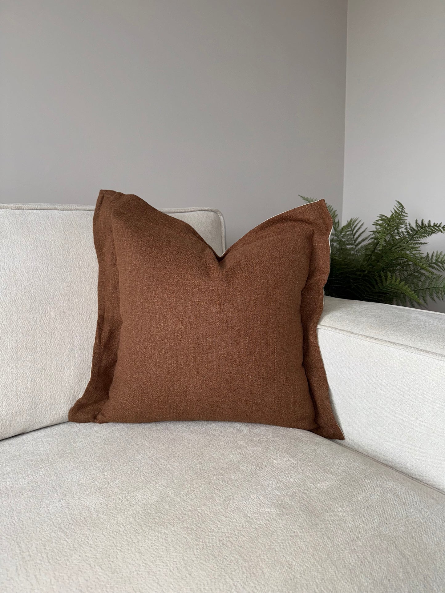 Scalloped Cushion Cover-Brown;Cream-45x45cm-Linen-Luxury Soft Furnishings-Velvet & Vigor