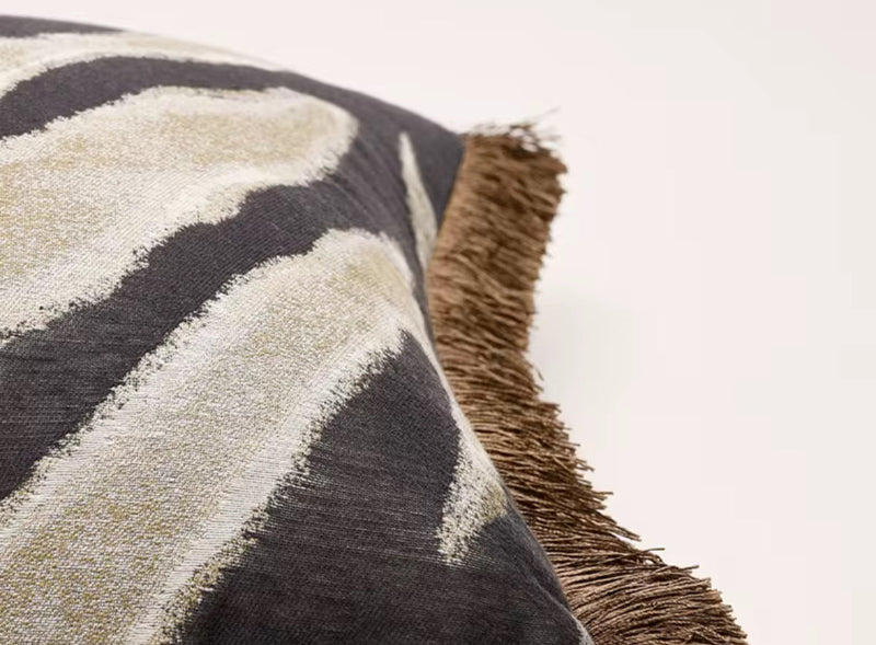 Velvet & Vigor-Luxury Fringed Cushion Cover-Brown-45x45