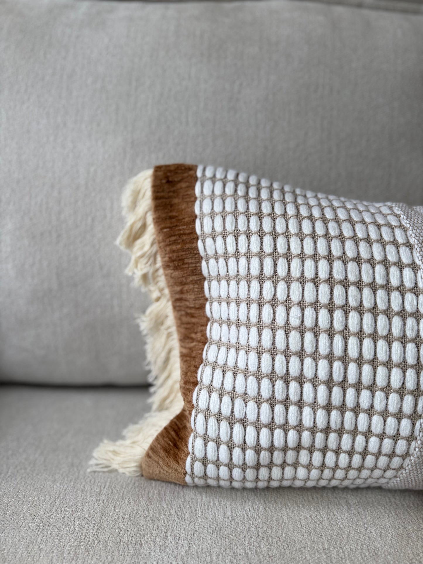 Boho Cushion-30x70cm-Cream;Brown-Luxury Soft Furnishings-Velvet&Vigor