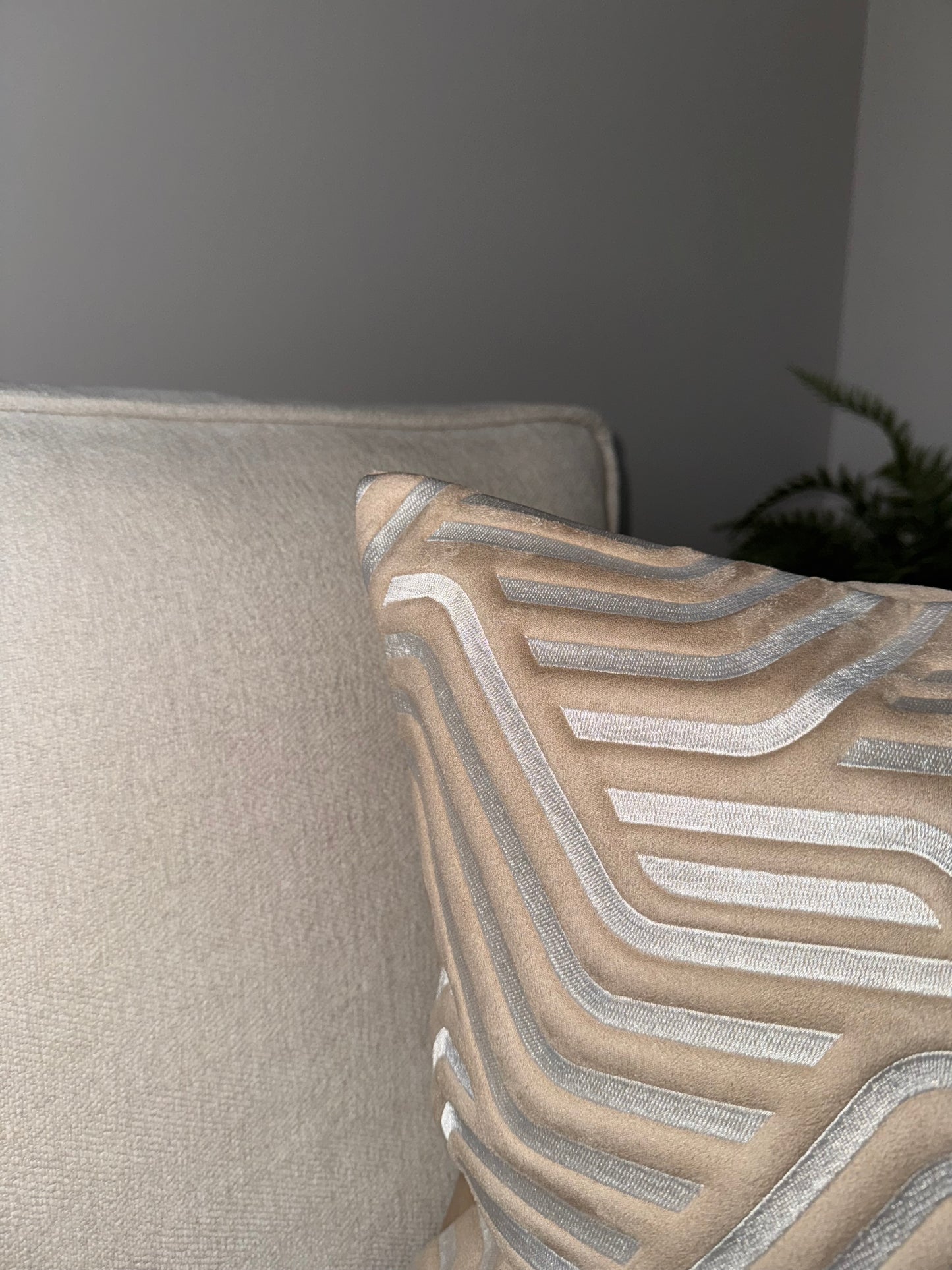 Handmade Luxury Cushion-45x45-White;Taupe-Unique Home Decor-Velvet & Vigor