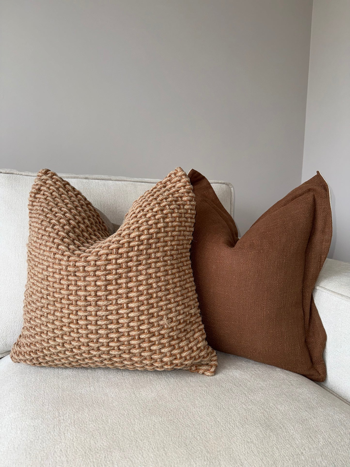 Handwoven Cushion-Brown;Beige-Earth Tones-Luxury Soft Furnishings-50x50cm-Velvet & Vigor