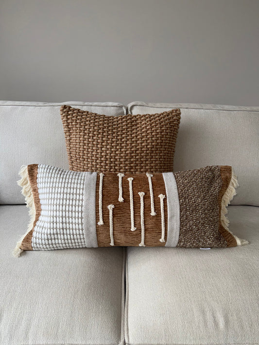 Boho Cushion-30x70cm-Cream;Brown-Luxury Soft Furnishings-Velvet&Vigor