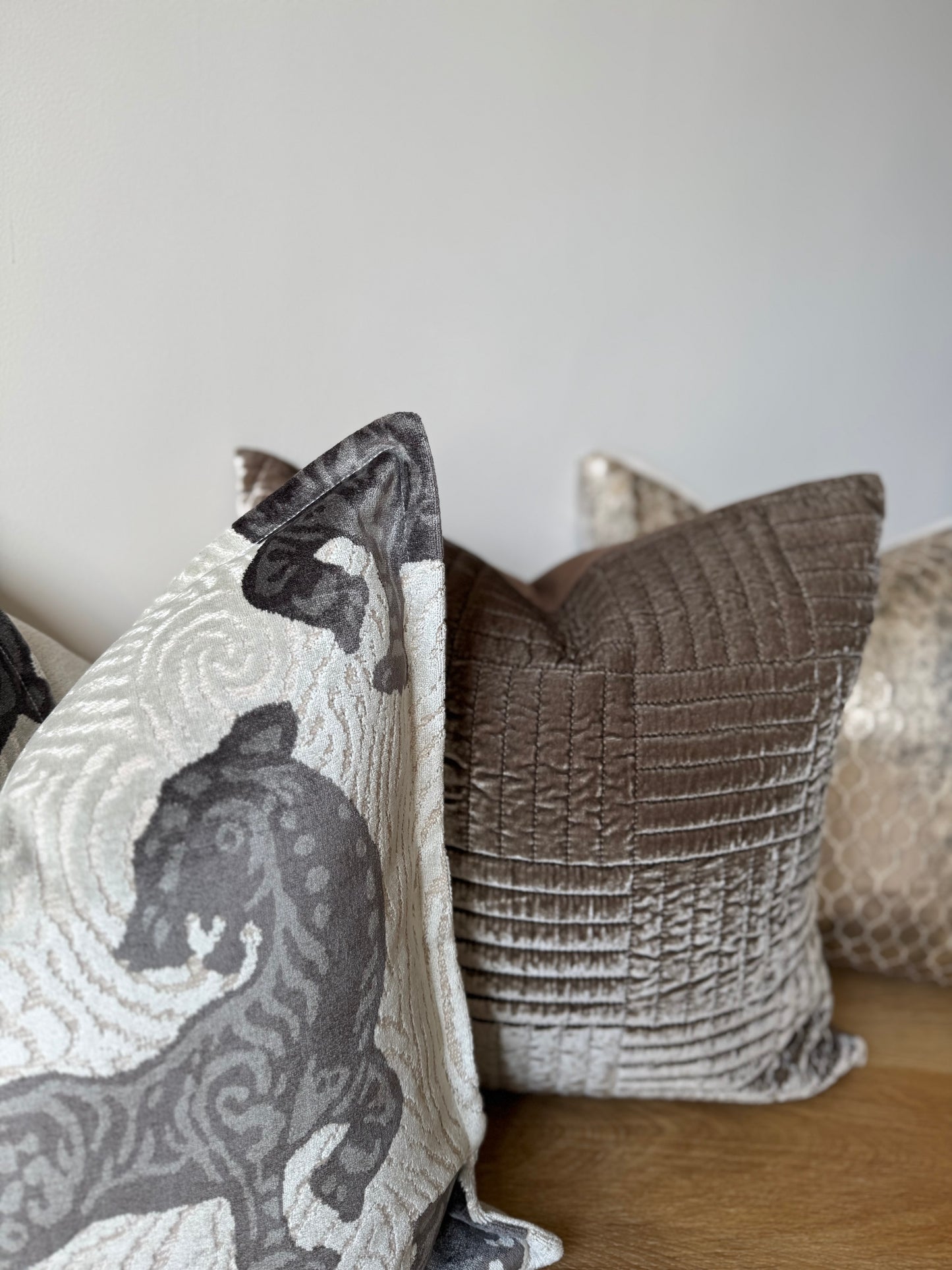 Indira Silk Velvet Cushion-Mink-Luxurious Soft Furnishings-Velvet & Vigor