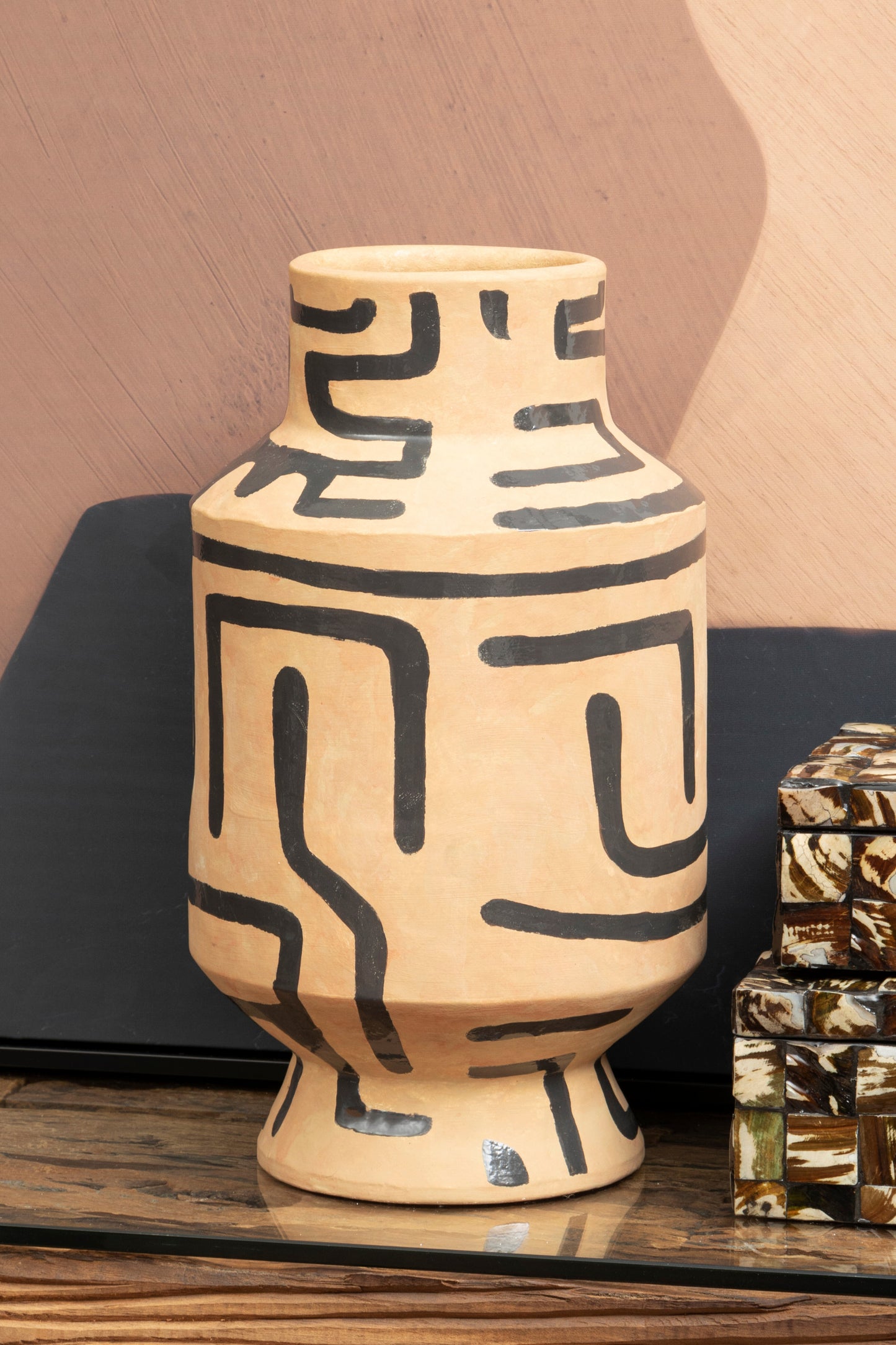 Handmade Earthware Vase-Abstract Print-H41cm-Unique Home Decor-Velvet & Vigor