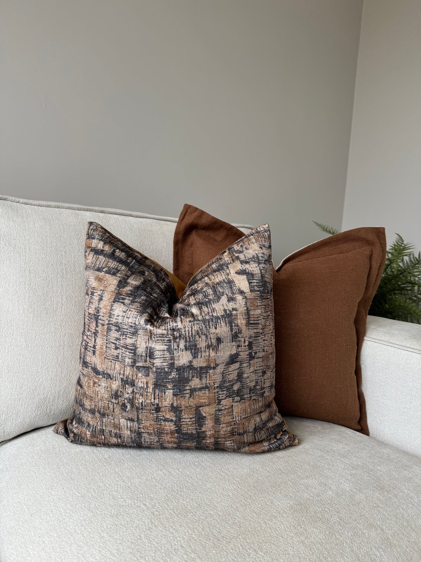 Scalloped Cushion Cover-Brown;Cream-45x45cm-Linen-Luxury Soft Furnishings-Velvet & Vigor