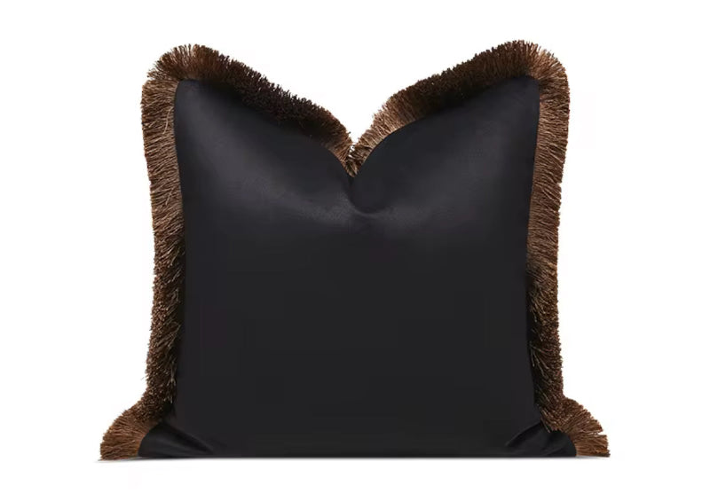 Velvet & Vigor-Luxury Fringed Cushion Cover-Brown-45x45