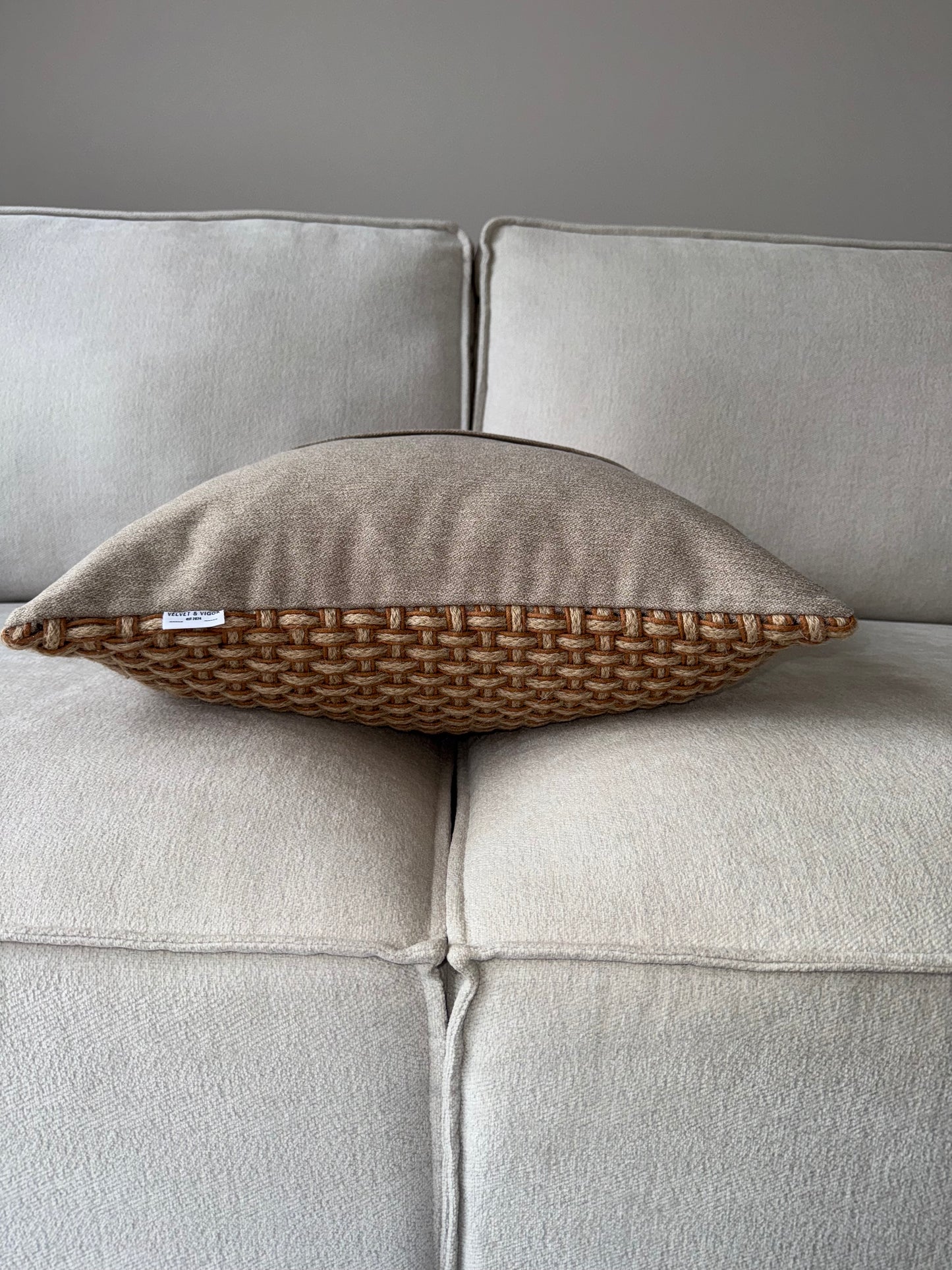 Handwoven Cushion-Brown;Beige-Earth Tones-Luxury Soft Furnishings-50x50cm-Velvet & Vigor