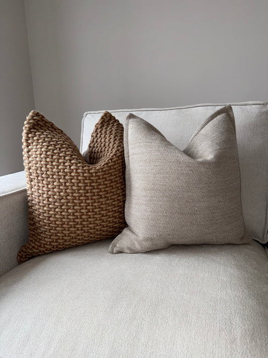 Handwoven Cushion-Brown;Beige-Earth Tones-Luxury Soft Furnishings-50x50cm-Velvet & Vigor
