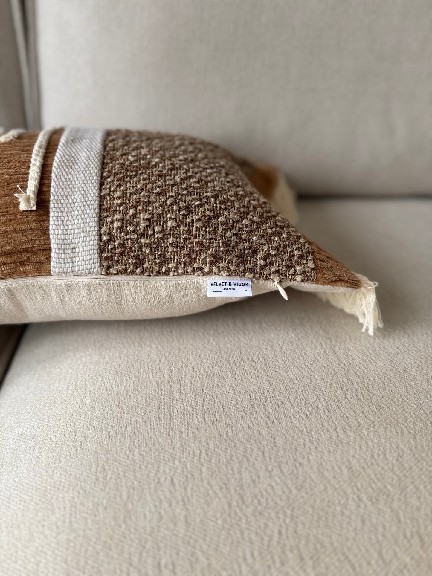 Boho Cushion-30x70cm-Cream;Brown-Luxury Soft Furnishings-Velvet&Vigor