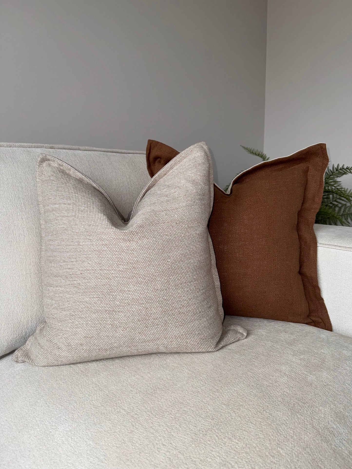 Scalloped Cushion Cover-Brown;Cream-45x45cm-Linen-Luxury Soft Furnishings-Velvet & Vigor