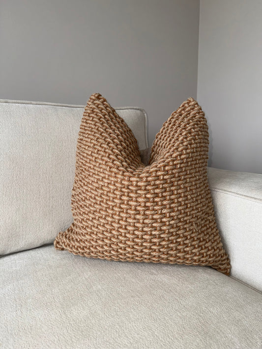 Handwoven Cushion-Brown;Beige-Earth Tones-Luxury Soft Furnishings-50x50cm-Velvet & Vigor