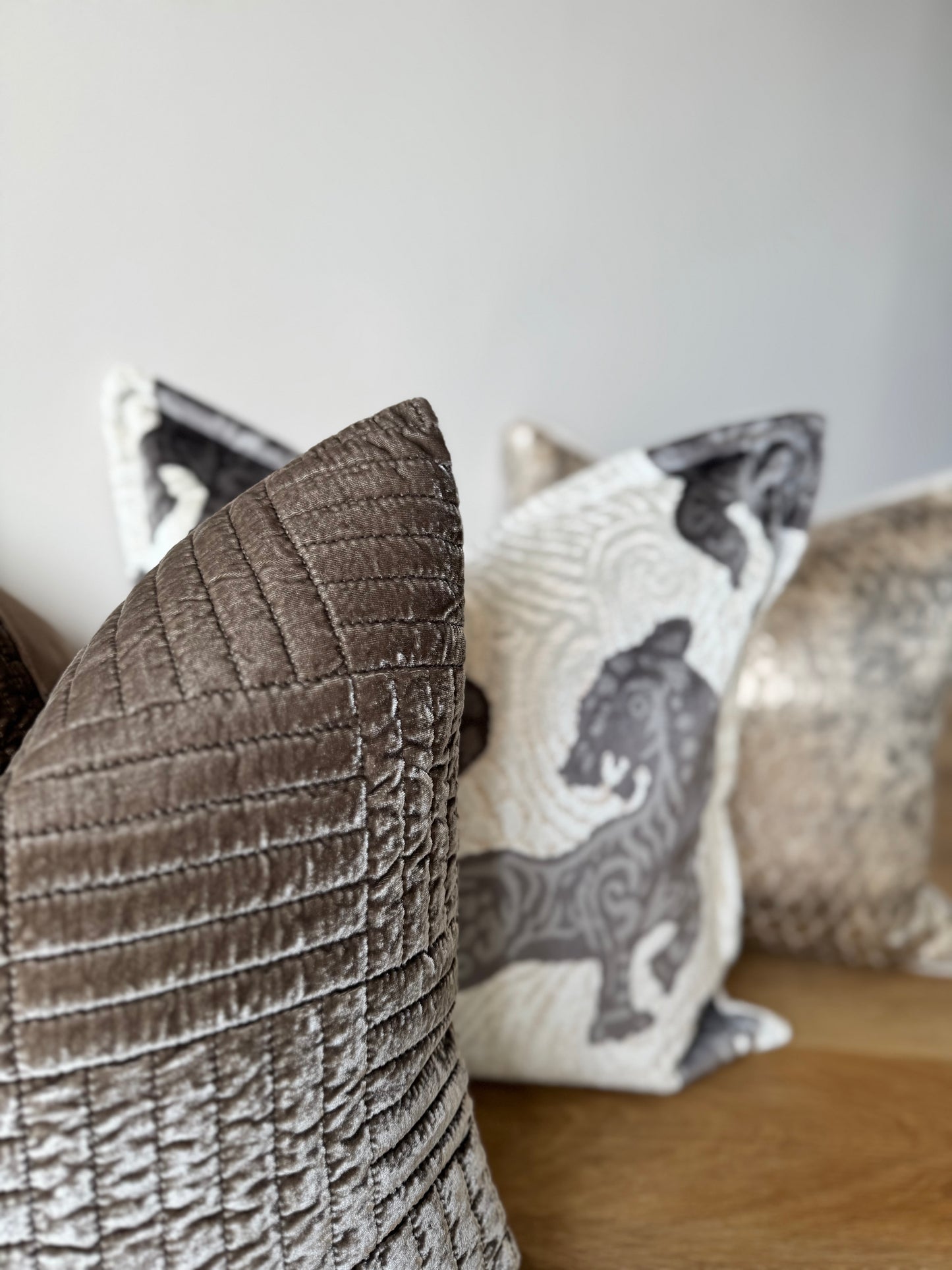 Indira Silk Velvet Cushion-Mink-Luxurious Soft Furnishings-Velvet & Vigor