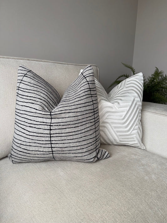 Striped Cushion-Luxury Soft Furnishings-Luxury Home Decor-Black;Grey;Cream-45x45cm-Velvet & Vigor