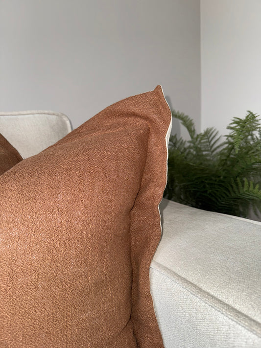 Scalloped Cushion Cover-Brown;Cream-45x45cm-Linen-Luxury Soft Furnishings-Velvet & Vigor