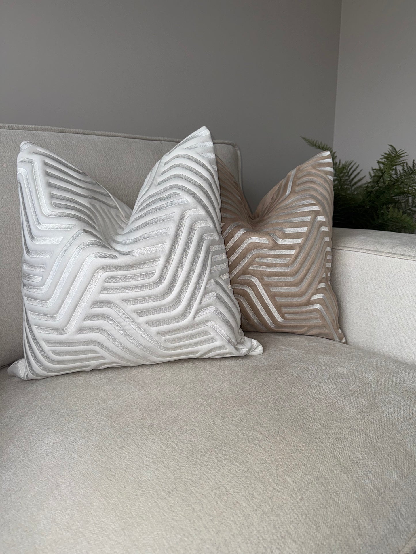 Handmade Luxury Cushion-45x45-White;Taupe-Unique Home Decor-Velvet & Vigor