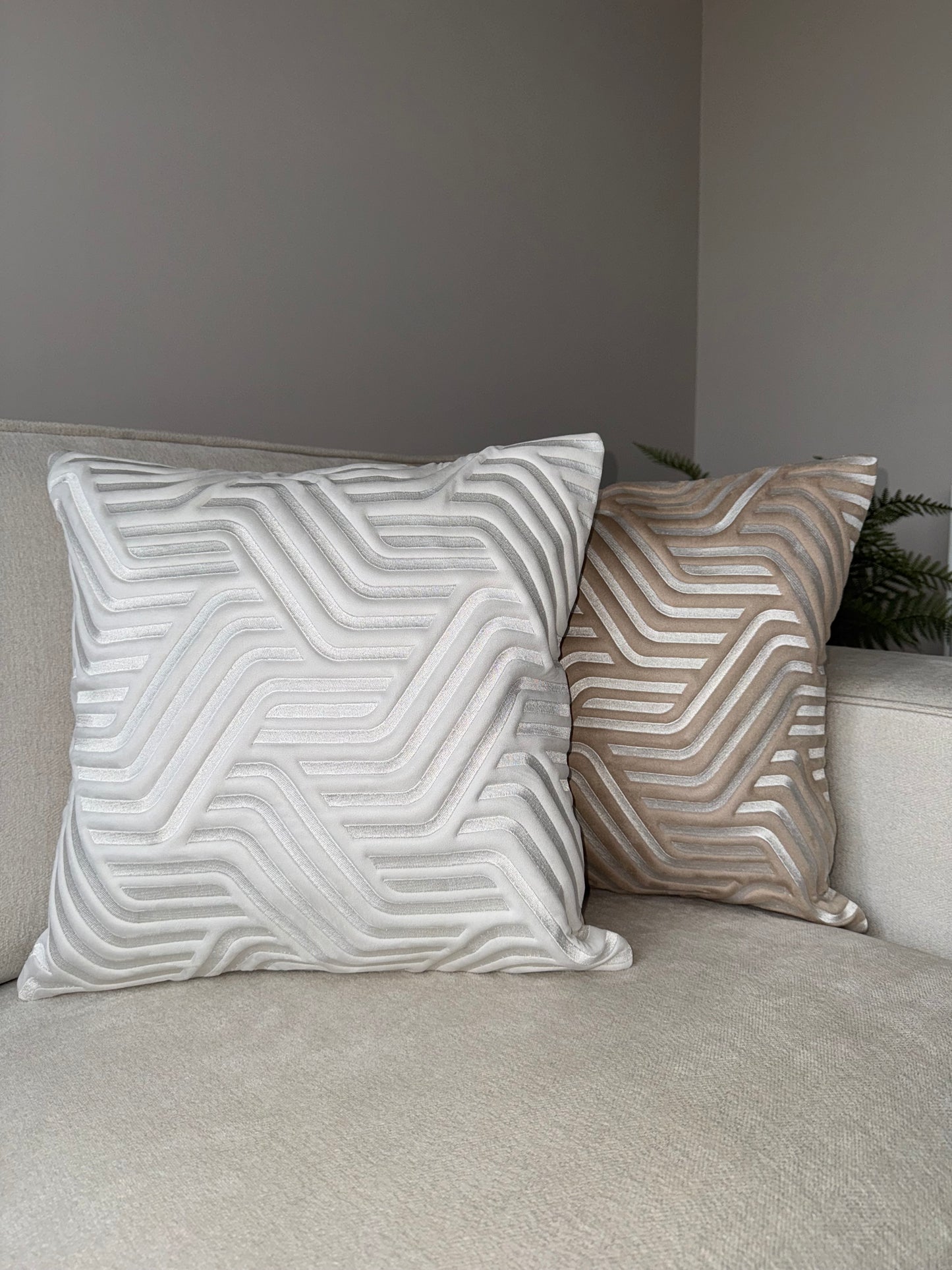 Handmade Luxury Cushion-45x45-White;Taupe-Unique Home Decor-Velvet & Vigor