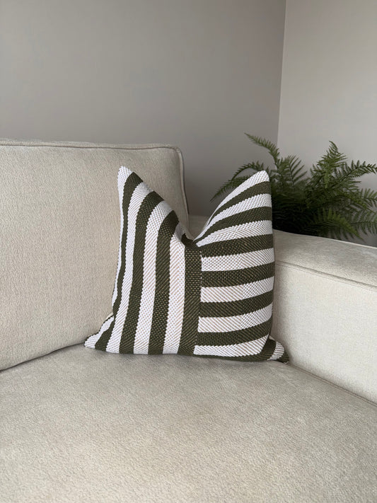 Green Striped Cushion-Luxury Handmade Cushion-Modern Home Decor-Velvet & Vigor