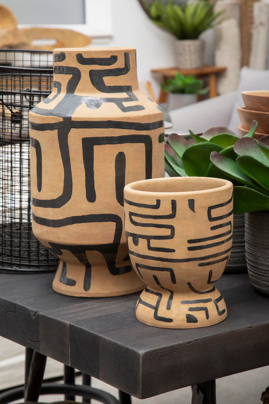 Handmade Earthware Vase-Abstract Print-H41cm-Unique Home Decor-Velvet & Vigor