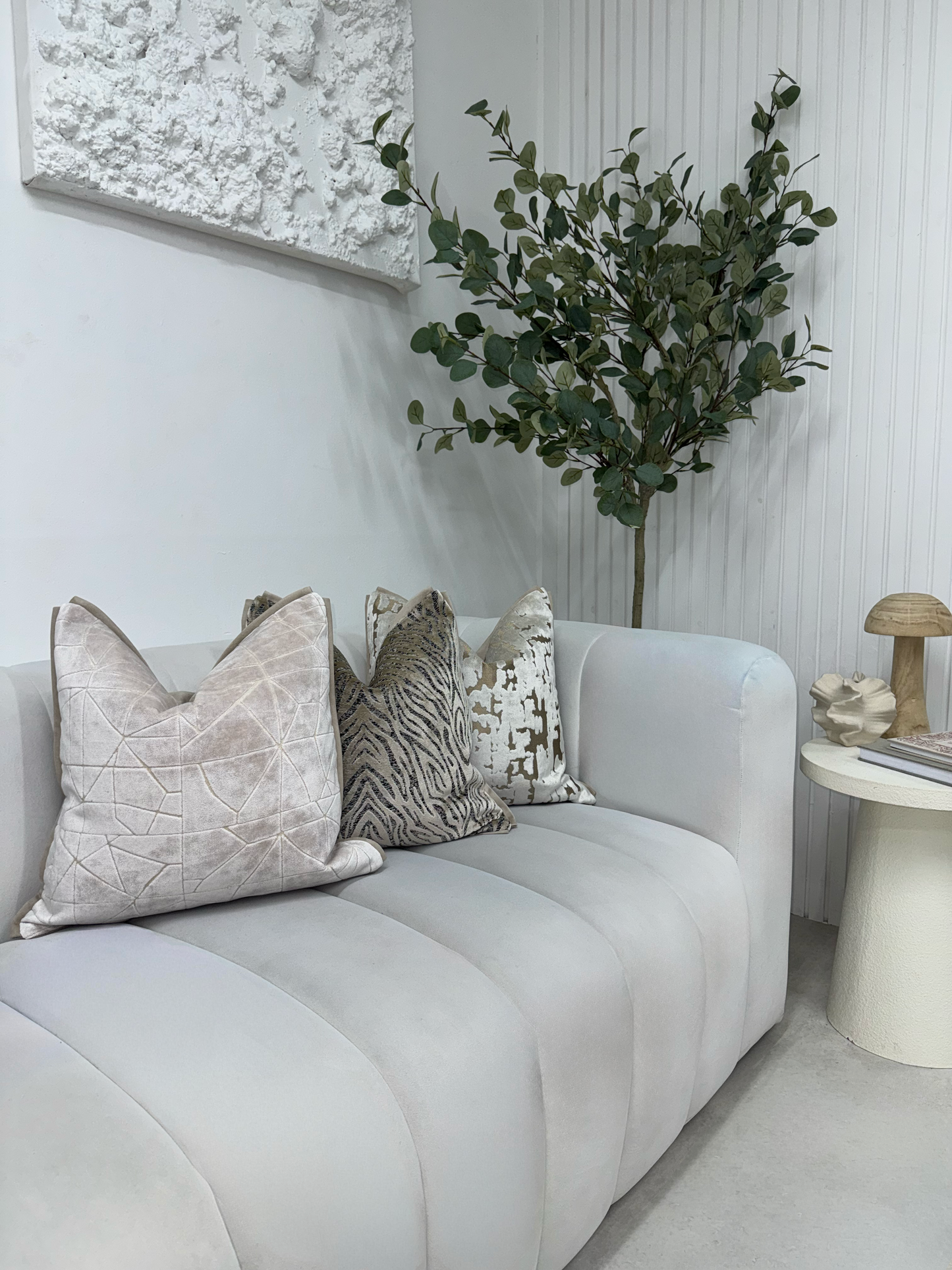 Cream Metallic Cushion-45x45-Neutral Living Interiors-Velvet & Vigor