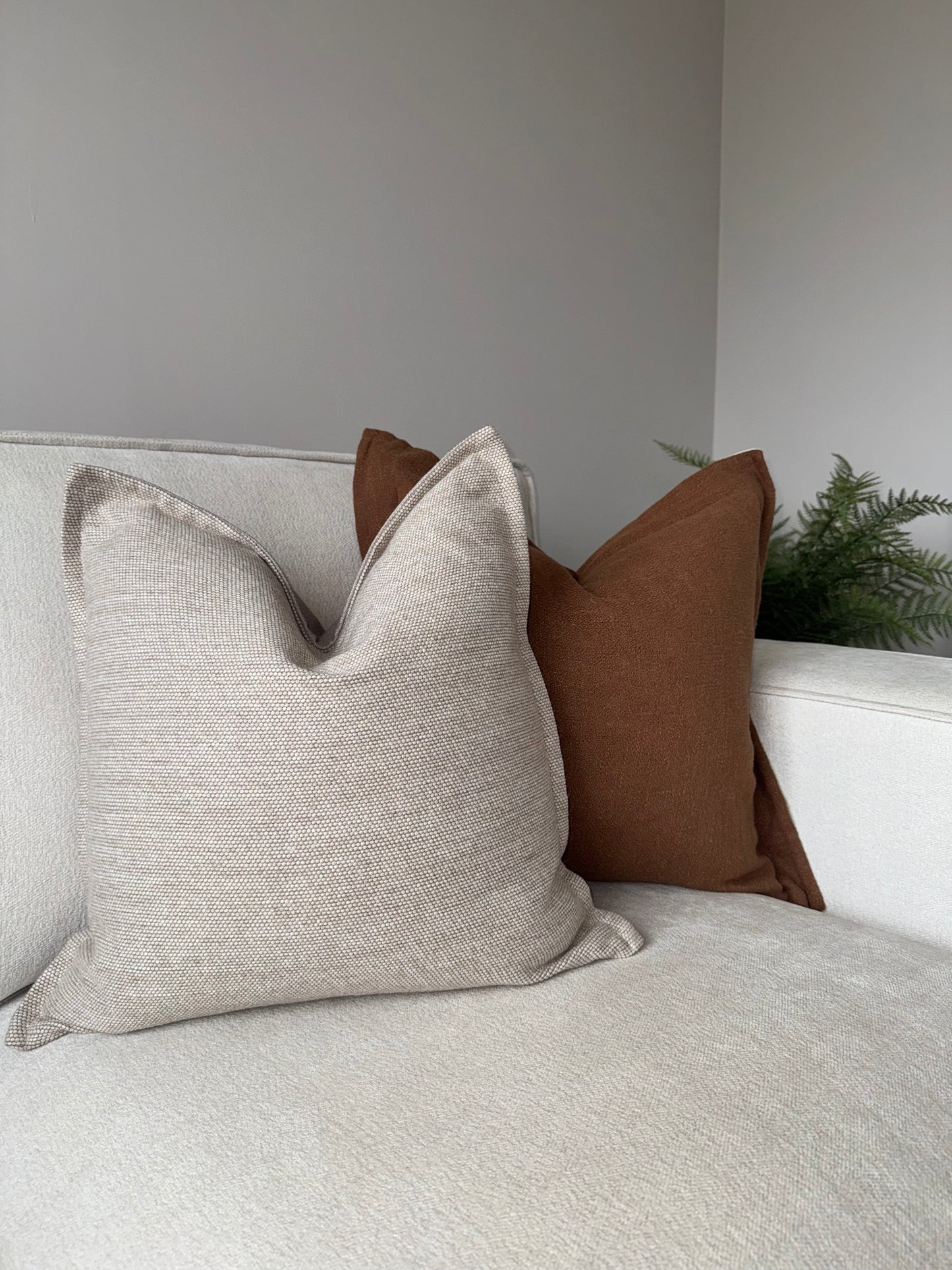 Scalloped Cushion Cover-Brown;Cream-45x45cm-Linen-Luxury Soft Furnishings-Velvet & Vigor