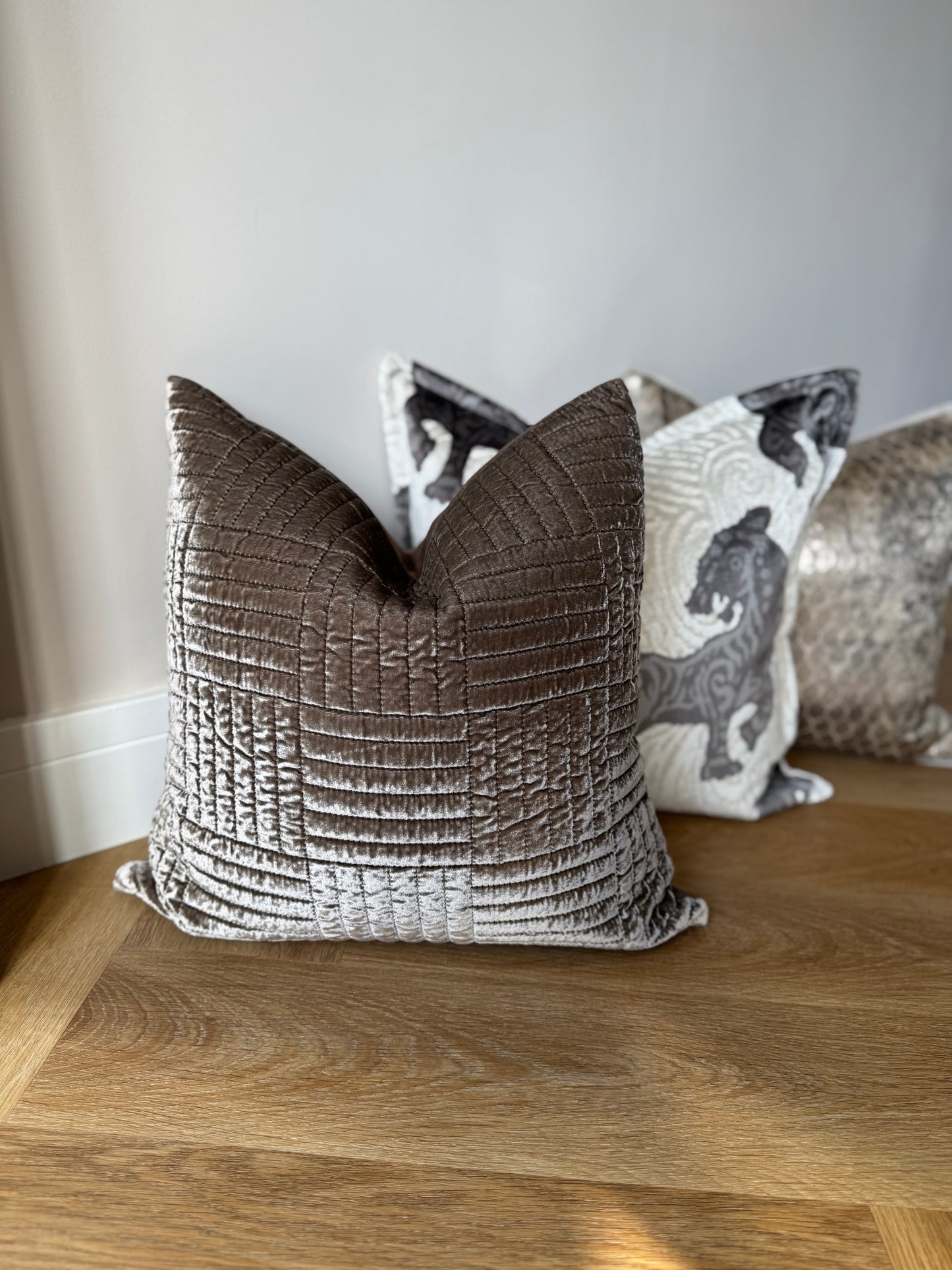 Indira Silk Velvet Cushion-Mink-Luxurious Soft Furnishings-Velvet & Vigor