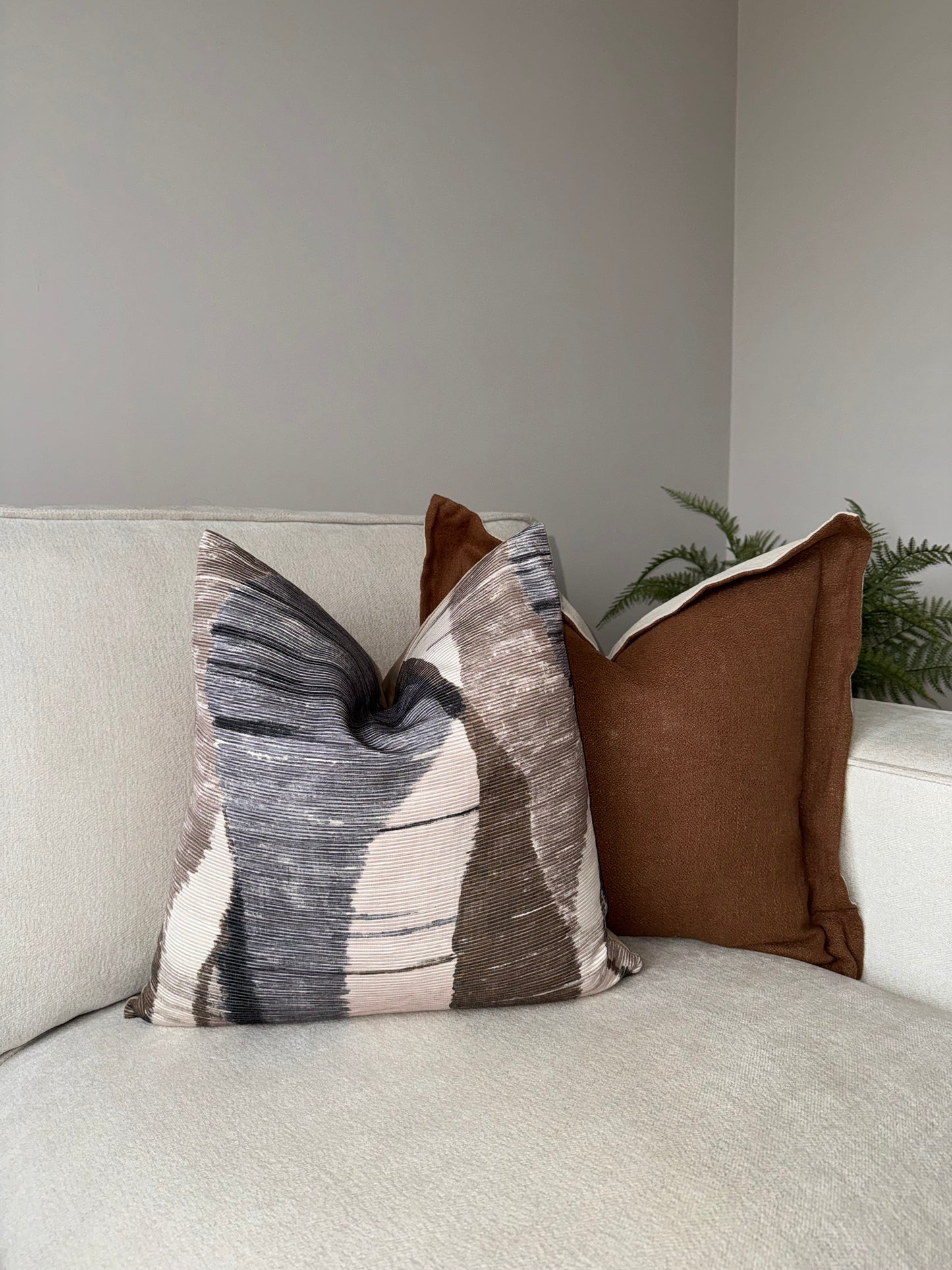 Scalloped Cushion Cover-Brown;Cream-45x45cm-Linen-Luxury Soft Furnishings-Velvet & Vigor