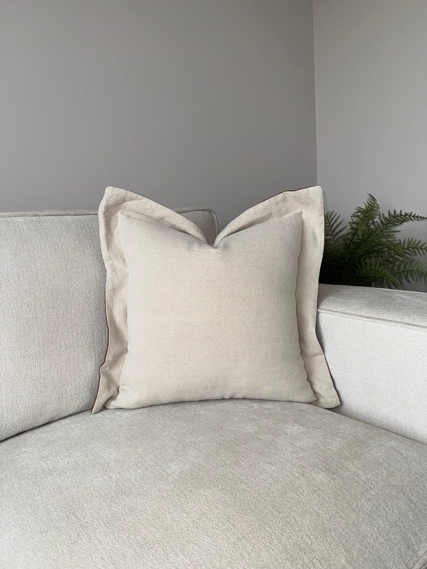 Scalloped Cushion Cover-Brown;Cream-45x45cm-Linen-Luxury Soft Furnishings-Velvet & Vigor