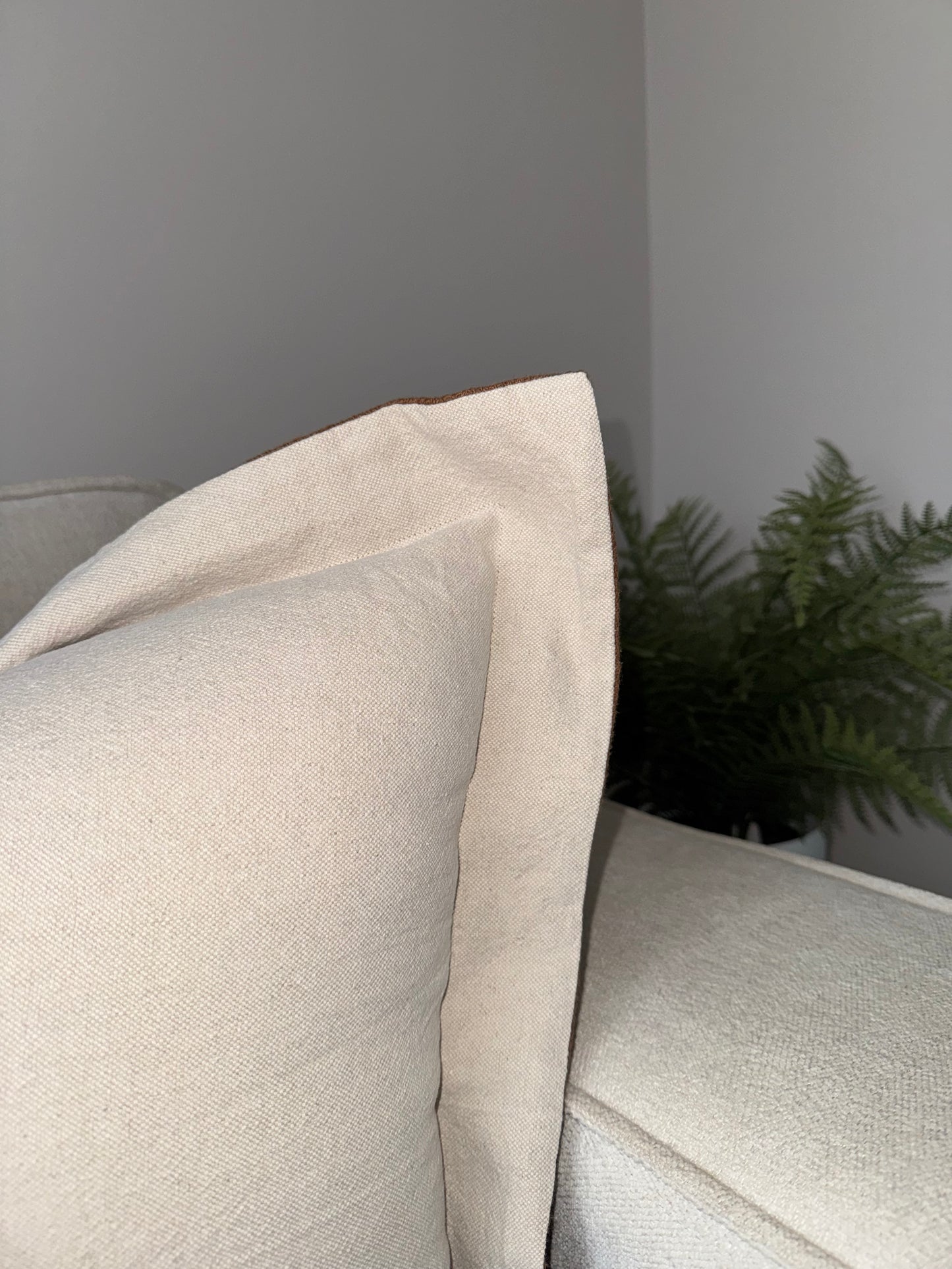 Scalloped Cushion Cover-Brown;Cream-45x45cm-Linen-Luxury Soft Furnishings-Velvet & Vigor