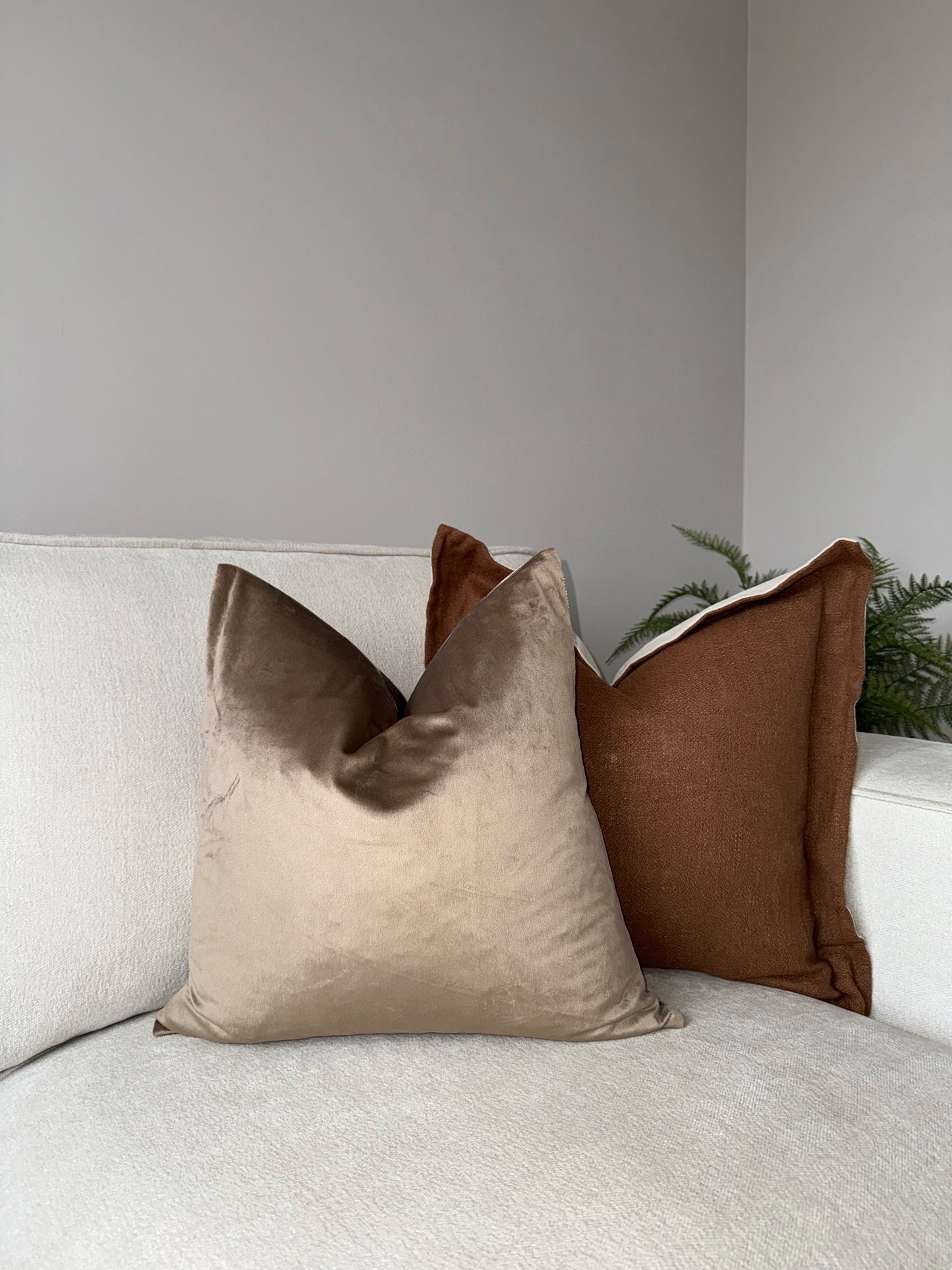 Scalloped Cushion Cover-Brown;Cream-45x45cm-Linen-Luxury Soft Furnishings-Velvet & Vigor