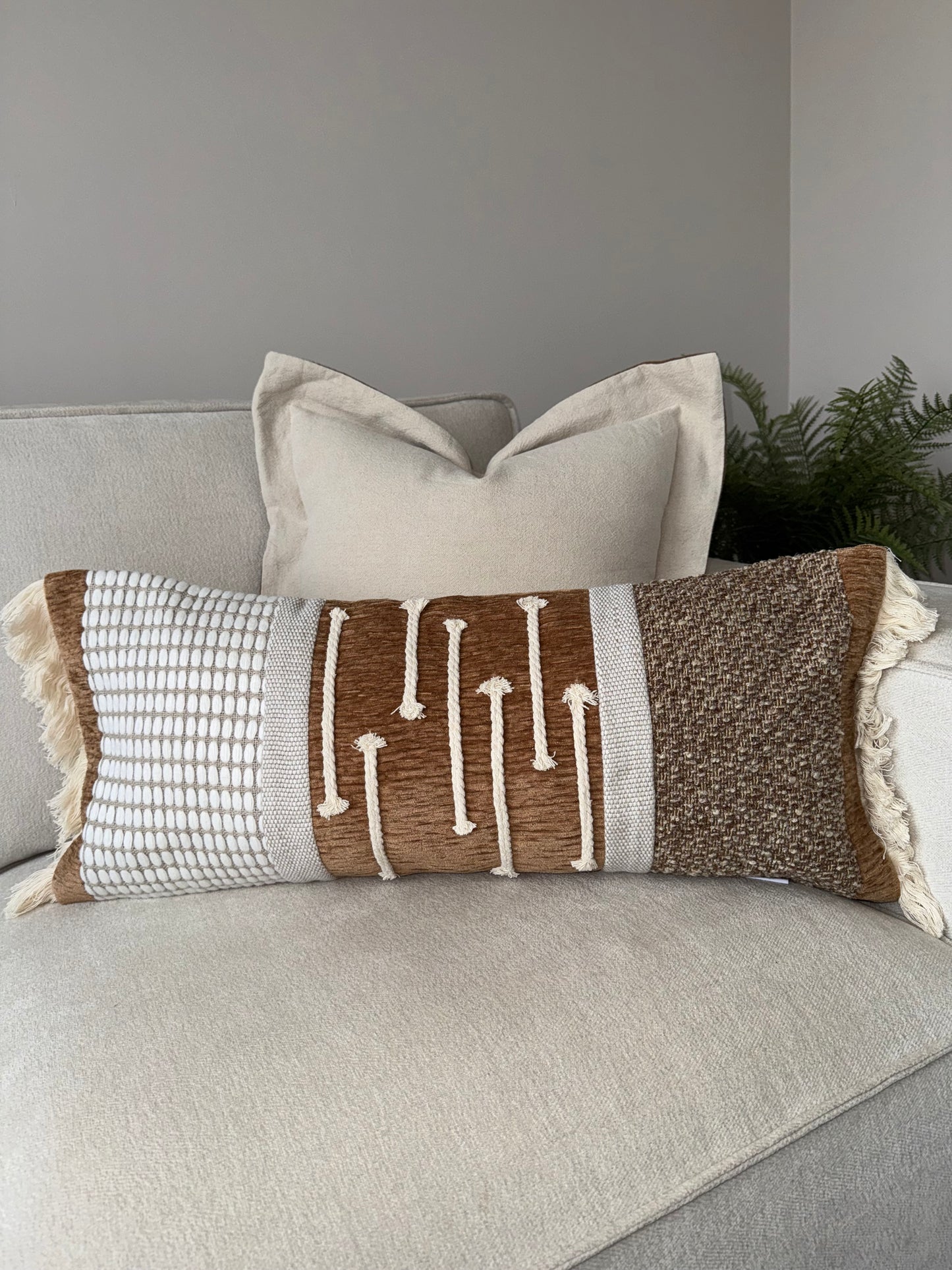Scalloped Cushion Cover-Brown;Cream-45x45cm-Linen-Luxury Soft Furnishings-Velvet & Vigor