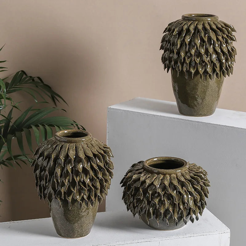 Green Ruffle Flower Vase-Media Wall Accessories-Unique Home Decor-Velvet & Vigor