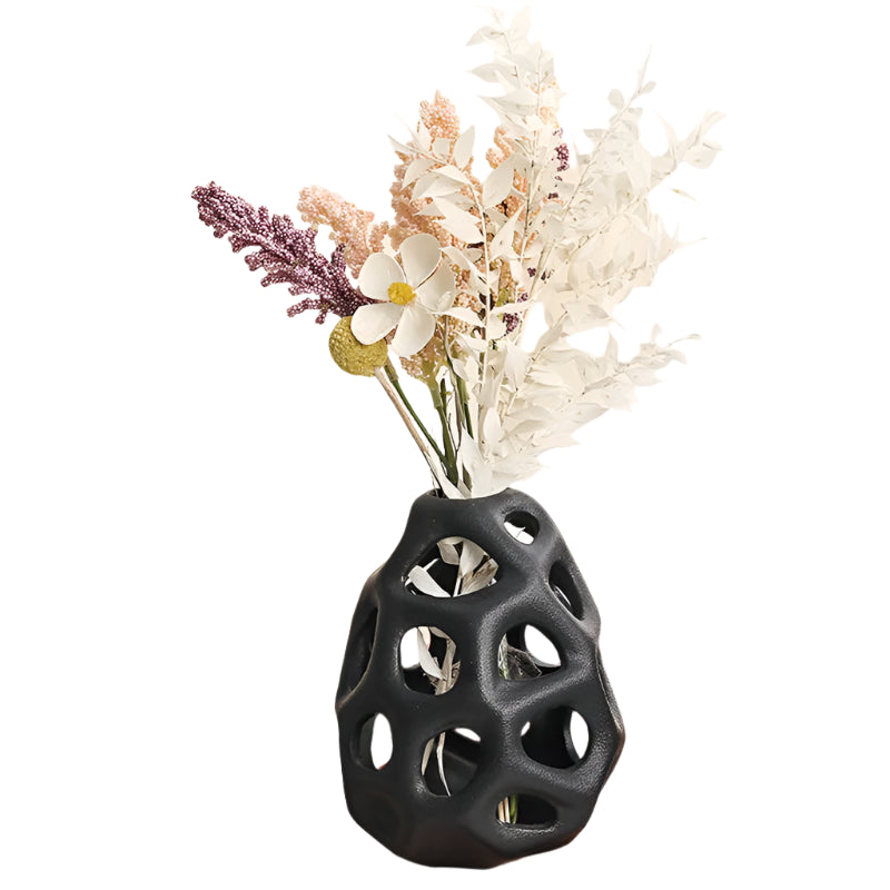 Ceramic Hollow Cut Out Vase-White;Black-Modern Home Decor-Velvet&Vigor