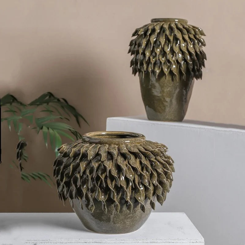 Green Ruffle Flower Vase-Media Wall Accessories-Unique Home Decor-Velvet & Vigor
