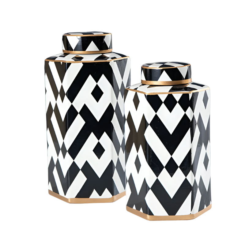 Victoria Decorative Ginger Jar-Geometric Print-Home Accessories-Velvet&vigor