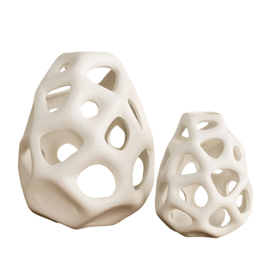 Ceramic Hollow Cut Out Vase-White;Black-Modern Home Decor-Velvet&Vigor