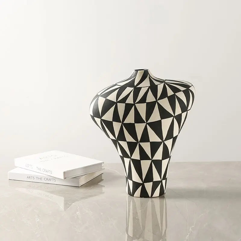 Janet Geometric Vase-Black;White-Unique Home Decor-Velvet&Vigor