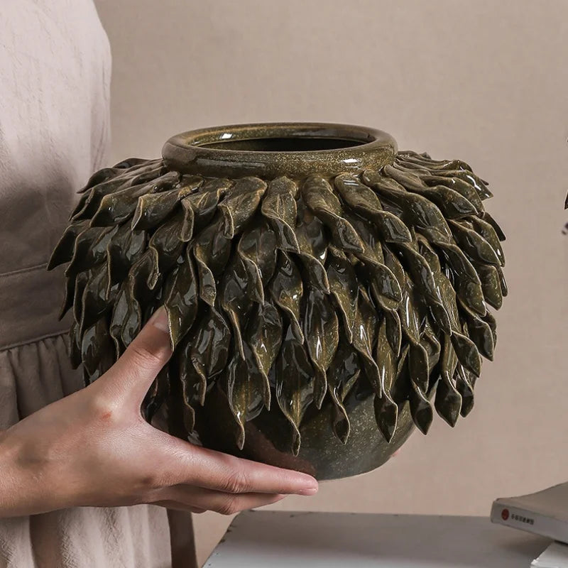 Green Ruffle Flower Vase-Media Wall Accessories-Unique Home Decor-Velvet & Vigor
