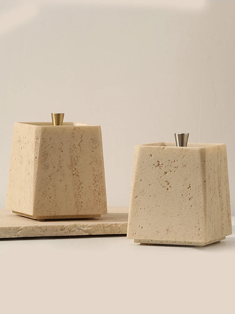 Marble Storage Box-Gold Lid-Modern Bathroom Storage-Velvet & Vigor
